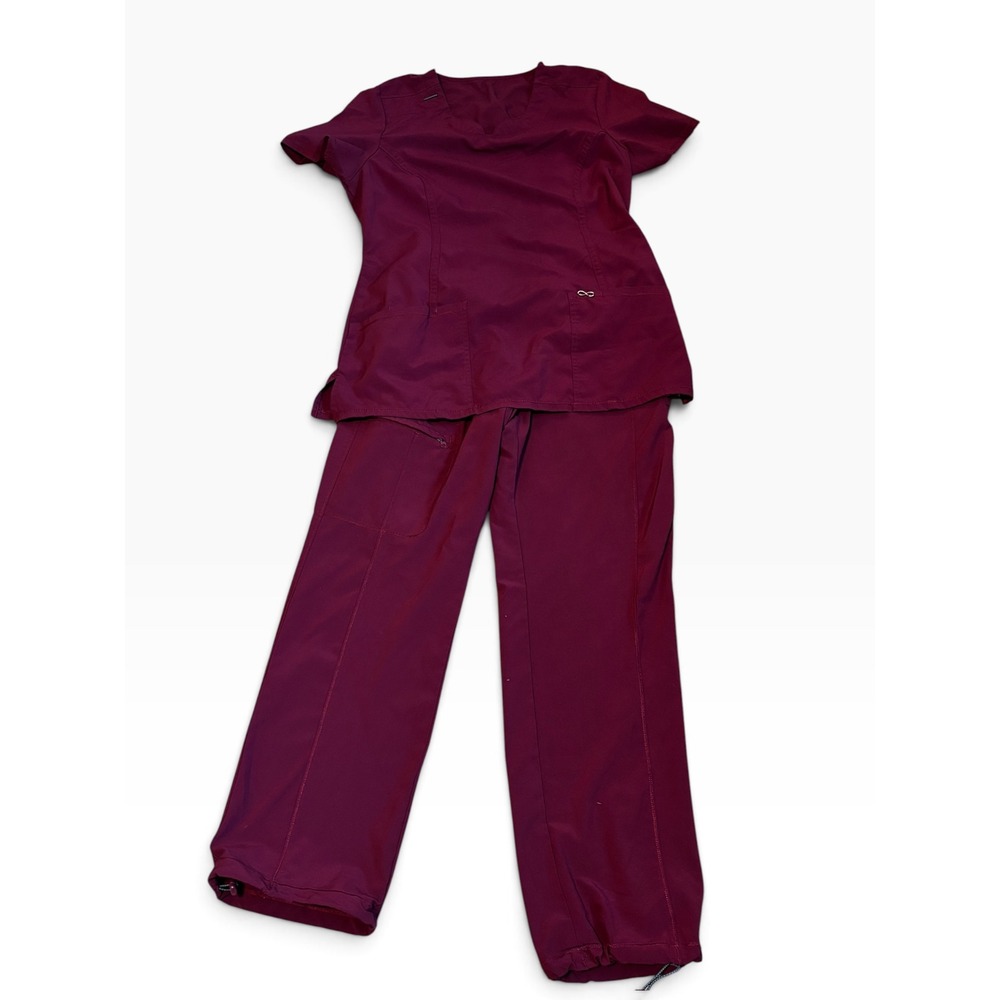 Cherokee Infinity Women's Burgundy Scrub Set Medium Top Medium Petite Pants